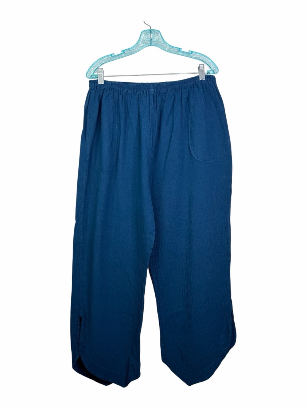 Cottonways Blue Gauze Cotton Crop Pants Pull On Waist Lagenlook Women’s 3